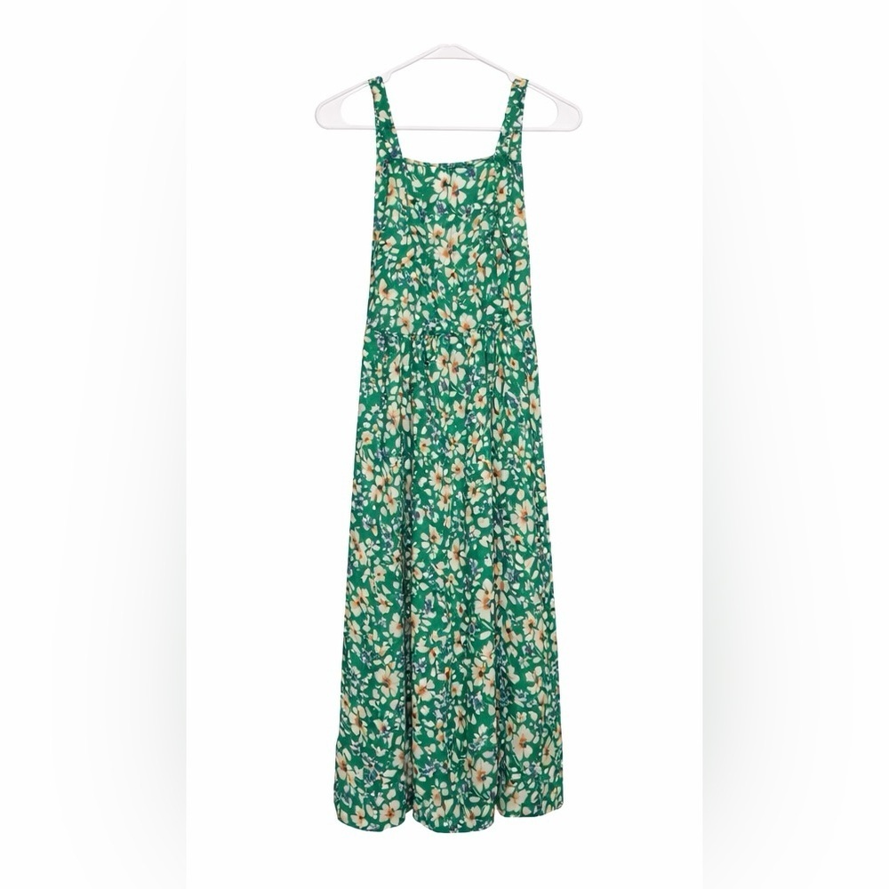 Green Floral Bow Back Midi Dress Women’s M Cottagecore